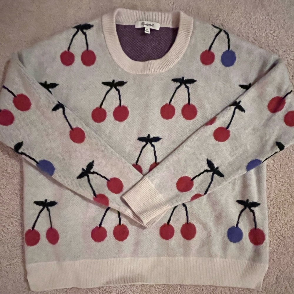 Madewell Cherry Pattern Sweater - Red, Blue, and Cream
